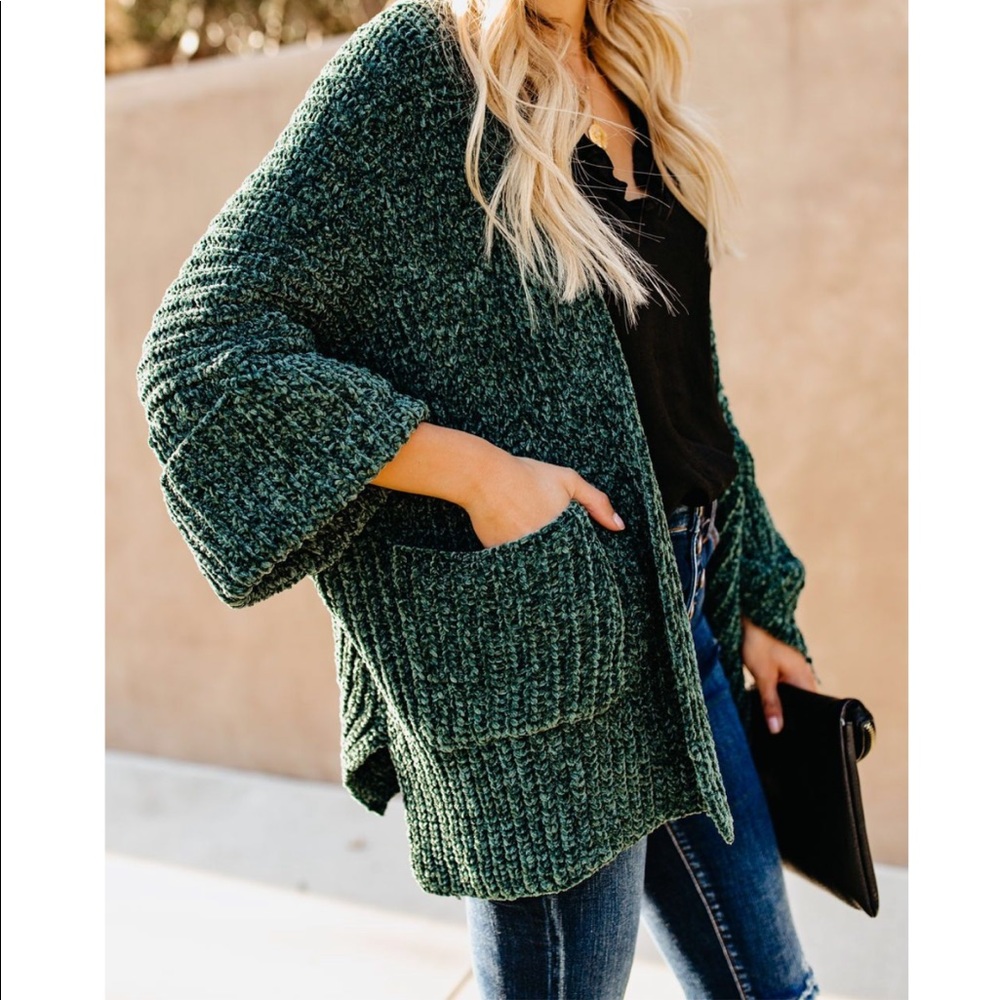 Velvet chenille short sleeve pocket cardigan - Picture 4 of 9